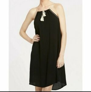 PPLA Riser Dress Halter Tassels Cream Black Sz M Whimsigoth Witchy